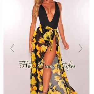 Hot Miami Styles Floral Sheer Mesh Swim Cove Skirt